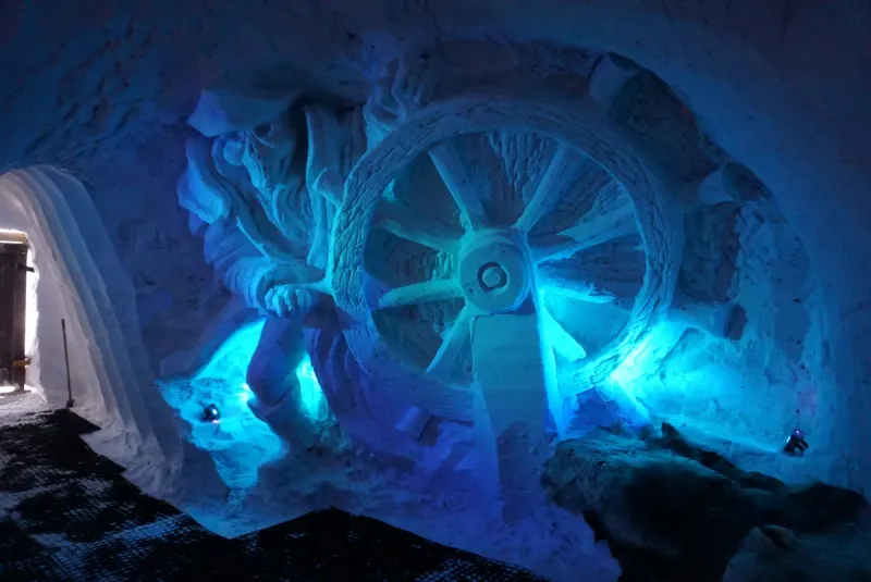 Ice sculpture illuminated inside the igloo